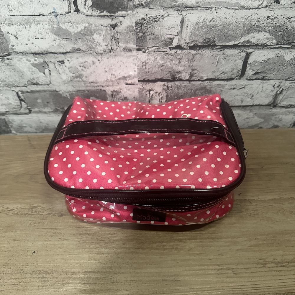 EUC Modella Pink and White Polka Dot Cosmetic Bag - Picture 2 of 9